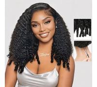 Tunfine C-Side Part Birmano Curly Drawstring Wigs Human Hair 200% Density 6x6 HD Lace Pre Plucked Pre Cut with Spiral Curly Ends, Glueless Natural Color para mujeres negras 20 pulgadas