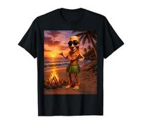 Tung Tung Sahur Playa Hawaiana Puesta del Sol Meme Danza Brainrot Camiseta