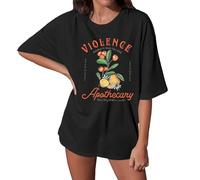 Túnica casual de boticario de violencia para mujer, ajuste holgado, elegante para mujer, camisetas largas de verano con cuello redondo para llevar con leggings, manga corta Y2K, Negro, S