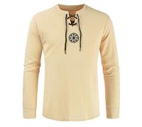 Túnica de Lino Medieval de Talla Grande para Hombre, Disfraz de Manga Larga con Cuello en V, Camiseta Vikinga 3D Odin Vegvisir Compass Rune Amulet Hippie Grandad Shirt,Amarillo,M