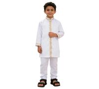 Túnica de manga larga para adolescentes, prenda nacional musulmán con bordados finos, ropa tradicional árabe infantil # L