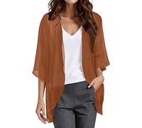 Túnica de verano para mujer, tallas grandes, gasa, cárdigan de verano para mujer, ligero, kimono de gasa de verano, 3/4, cubierta de manga 3/4, chaqueta frontal abierta ligera, chaqueta de verano,
