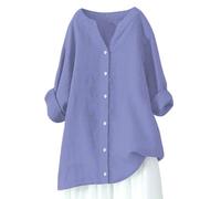 Túnica informal para mujer, manga larga, para gimnasio, verano, holgada, para salir, túnicas lisas para llevar con leggings, lindas camisetas de verano con cuello en V para mujer, azul claro, L