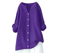 Túnica informal para mujer, manga larga, para gimnasio, verano, holgada, para salir, túnicas lisas para llevar con leggings, lindas camisetas de verano con cuello en V para mujer, Morado (, XL