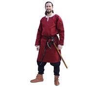 Túnica Medieval Albrecht para Hombre - con Ribete y de Manga Larga - Algodón - para Larp Vikingo - Granate - M