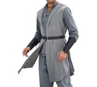 Túnica Medieval para Hombre Camisa vikinga Vintage renacentista Fancy Dress Cuello V Manga Larga Blusa de Pirata Larp Cosplay