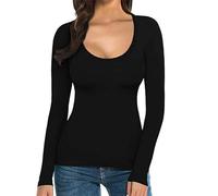 Túnica Mujer Algodón Lino Camiseta Mujer Blanco Cuello Redondo Glamour Túnica Transpirable Tops Ligero Oversize Túnica Tejido Suave Alto Color Sólido Básico Tops Mangas Largas Vacaciones Playa, Negro