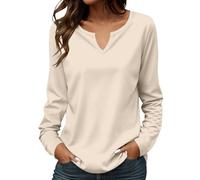 Túnica Mujer Tamaño Grande Túnica Mujer Algodón Melange Tops Color Sólido Suelto Túnicas Manga Larga Básica Túnica Cuello V Oversize Camiseta Túnica Glamour Al Aire Libre Única Tops, beige, XL