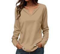 Túnica Mujer Tamaño Grande Túnica Mujer Algodón Melange Tops Color Sólido Suelto Túnicas Manga Larga Básica Túnica Cuello V Oversize Camiseta Túnica Glamour Al Aire Libre Única Tops, Mint Green, M