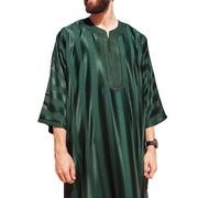 Túnica Musulmana para Hombre Túnica de Manga Corta con Cuello en V y Rayas Caftán de Arabia Saudí, Oriente Medio Vestido Islámico Abaya(Grün,XXL)