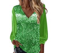 Túnica para mujer, talla grande, verano, Top de lentejuelas, manga larga, blusa holgada, ligera, blusa, refrescante, túnicas ligeras y glamorosas únicas, estéticas, de noche, cuello en V, ropa, verde