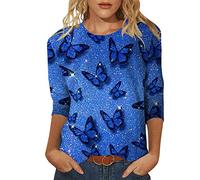 Túnica suelta para mujer Casual Verano Tops Floral Mangas Cuello Redondo Camiseta Flores Estampado Blusa Holgada con Ranura Lateral Blanca Pantalones de Trabajo Mujer Elástico, a, XL