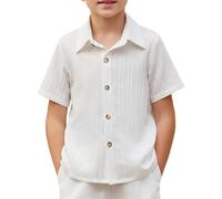 Túnicas Vestidas con Polainas Camisa informal con botones de manga corta para niño, a la moda, texturizada, ideal para la playa, verano, de 5 a 14 años de edad, suéter para niños caro, blanco, 13-14