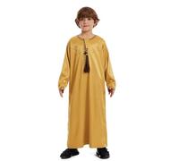 Tunique arabe pour enfants en coton doux, thobe musulman à manches longues avec broderie traditionnelle, tenue de fête et prière, coupe confortable pour garçons et adolescents, idéale pour les