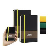 TUNJILOOL 2 Pack Cuaderno A7 con Líneas - Tapa Dura de Cuero, 192 Páginas Papel Grueso 80GSM, Banda Elástica y Bolsillo Interior para Escribir, Notas de Oficina, Material Escolar