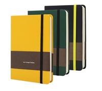 TUNJILOOL 3 Pack Cuaderno A6 - Tapa Dura Negra/Amarilla/Verde, 192 Páginas 100GSM (Con Puntos, Rejilla, Blancas), Banda Elástica y Bolsillo para Escribir, Bocetos
