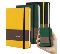 TUNJILOOL 3 Pack Cuaderno A7 - Tapa Dura Negra/Amarilla/Verde, 192 Páginas 100GSM (Con Puntos, Rejilla, Blancas), Banda Elástica y Bolsillo para Escribir, Bocetos