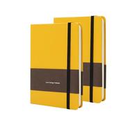 TUNJILOOL Cuaderno A6 de Cuero - 2 Pack Páginas con Puntos/Rejilla/Blancas, Papel Grueso 100GSM, Tapa Resistente al Agua, Cierre Elástico y Bolsillo Interior (Amarillo)