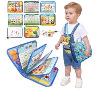 TUNJILOOL Montessori Busy Book - Libro de Actividades sensoriales de 10 páginas con Correa para el Hombro y Pizarra borrable, Juguete para Viajes y Desarrollo de destrezas motoras Finas