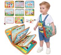 TUNJILOOL Montessori Busy Book - Libro de Actividades sensoriales de 10 páginas con Correa para el Hombro y Pizarra borrable, Juguete para Viajes y Desarrollo de destrezas motoras Finas