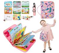 TUNJILOOL Montessori Busy Book - Libro de actividades sensoriales de 10 páginas con correa para el hombro y pizarra borrable, juguete para viajes y desarrollo de destrezas motoras finas