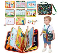 TUNJILOOL Montessori Busy Book - Libro de actividades sensoriales de 10 páginas con correa para el hombro y pizarra borrable, juguete para viajes y desarrollo de destrezas motoras finas