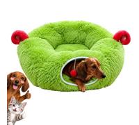Tunnel Dog Bed, Cat Tunnel with Cat Ears, Plush Donut Bed and Toy Ball (A) | Cheerful Donut Bed with Cat Ears, Polka Dots, Hanging Toy Ball and Washable Cushion for Small Pets Who Love to Play