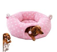 Tunnel Dog Bed, Cat Tunnel with Cat Ears, Plush Donut Bed and Toy Ball (B) | Cheerful Donut Bed with Cat Ears, Polka Dots, Hanging Toy Ball and Washable Cushion for Small Pets Who Love to Play