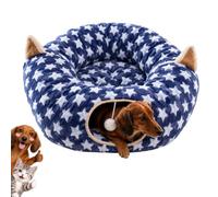 Tunnel Dog Bed, Cat Tunnel with Cat Ears, Plush Donut Bed and Toy Ball (D) | Cheerful Donut Bed with Cat Ears, Polka Dots, Hanging Toy Ball and Washable Cushion for Small Pets Who Love to Play