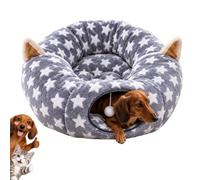 Tunnel Dog Bed, Cat Tunnel with Cat Ears, Plush Donut Bed and Toy Ball (E) | Cheerful Donut Bed with Cat Ears, Polka Dots, Hanging Toy Ball and Washable Cushion for Small Pets Who Love to Play