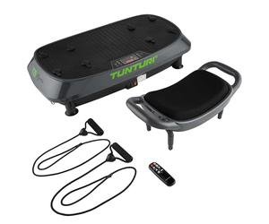 Tunturi Plataforma vibratoria Cardio Fit V20 con vibración y vibración, 3 programas, 3 modos manuales, 30 velocidades, con taburete, mando a distancia y bandas de entrenamiento