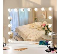 Tuocal Hollywood - Espejo de tocador con luces, 58 x 46 cm, espejo de maquillaje iluminado con 15 bombillas LED regulables, 3 modos de iluminación, control inteligente de pantalla táctil para