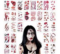 Tuofang 30 Hojas Tatuajes Temporales de Cicatriz Sangrienta de Halloween, Halloween Cicatrices Heridas Tatuajes, Decoración de Cosplay de Zombis y Pegatinas para el Partido de Halloween Prop (A)