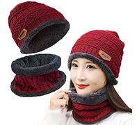 Tuofang Gorro de Invierno para Hombres y Mujeres Bufanda Cálida, Conjunto Gorro y Bufanda de Punto 2 en 1, con Forro de Lana para Correr, Esquí, Ciclismo, Escalada Etc (Rojo)