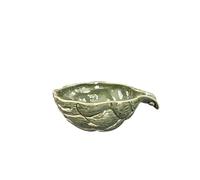 TUOKLNC Plato de cerámica de alivio sensorial, diseño retro japonés de hoja de plátano, cuenco de arroz y ensalada en relieve verde para comer conscientemente, vajilla de verduras y frutas (G)