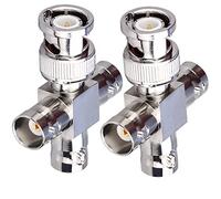 TUOLNK 2 unidades BNC macho a 3 hembra Jack T tipo RF conector coaxial adaptador coaxial divisor de 4 vías para cable de transmisión/extensión BNC conectores en T en forma de T