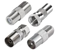 TUOLNK Adaptador de antena de TV F macho/hembra a conector coaxial PAL TV macho/hembra para cable satelital, cable de antena, kit adaptador de cable aéreo tipo F a coaxial 4 piezas