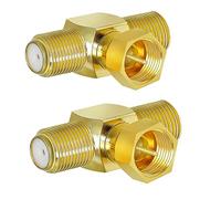 TUOLNK Conector divisor tipo F F macho a doble F hembra Adaptador en T triple Conector coaxial de 3 vías en forma de T para TV Video VCR Antena Conector F Combinador Paquete de 2