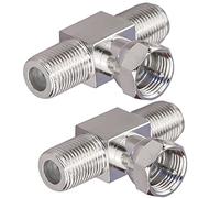 TUOLNK F Splitter Conector de 3 vías F Macho a doble F Hembra Conector en T triple Adaptador en forma de T para TV Video VCR Antena Conector F Combinador de 2 paquetes