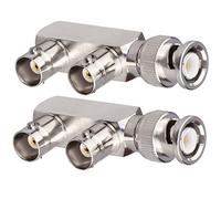 TUOLNK Paquete de 2 conectores BNC macho a 2 conectores hembra BNC en forma de F conector coaxial de 3 vías adaptador BNC divisor en forma de F conector en T BNC de 3 vías