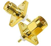 TUOLNK SMA Enchufe Macho 4 Orificios Brida chasis Adaptador coaxial SMA Hembra Jack Montaje Panel Post aislador Recto PCB convertidor coaxial 2 Paquetes