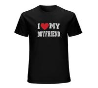 TuoMilky Gift For Girlfriend I Love My Boyfriend Unisex 100% Cotton Short-Sleeve T-Shirts Black M
