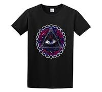 TuoMilky Sacred Geometry Shirt Psychedelic Illuminati Eye Unisex O-Neck 100% Cotton Short-Sleeve T-Shirts Black XL