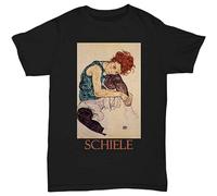 TuoMilky Seated Woman with Bent Knee (1917) by Egon Schiele Unisex 100% Cotton Short-Sleeve T-Shirts Black XL