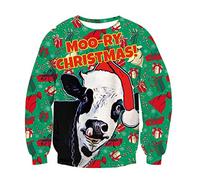 TUONROAD Sudadera di Navidad Unisex Divertida Vaca 3D Impreso Christmas Jersey Sweatshirt Crew Neck Manga Larga Ugly Suéter Jumper para Hombres Mujeres L