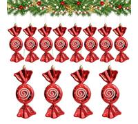 TUONYIS 12 Piezas Adornos de Dulces de Navidad, Adornos de Bastón de Caramelo Colgantes Adornos de Dulces para Árbol de Navidad para Decoraciones de Fiesta de Navidad en el Hogar (Rojo)
