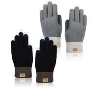 TUONYIS 2 Pares Guantes de Invierno, Guantes de Pantalla Táctil de Invierno Lana Forro Cálido Tejido Guantes para Correr, Ciclismo, Esquí, Trabajo, Senderismo, Viajes (Negro, Gris)