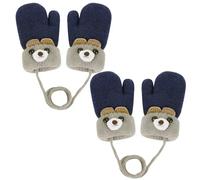 TUONYIS 2 Pares Guantes Invierno Niños Manoplas, Lindos Guantes Termicos de Punto con Forro Peludo para Colgar en el Cuello para Niñas y Niños de 0 a 3 Años (Azul marino)