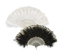 TUONYIS 2 Pcs Abanico de Mano Plegable de Estilo Vintage, 1920s Abanico Plumas, Abanicos Pluma Abanicos de Mano Retro Abanico de Mano Plegable, para Bodas de Fiesta de té de Baile Halloween (2 Pcs)
