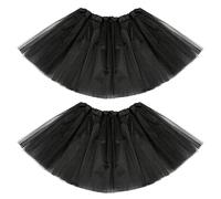 TUONYIS 2 Pieza Falda Tutú para Niña, Tutu Elastico Tul 3 Capas 30 CM, Falda Tutú de Princesa de Navidad, Falda Disfraz Ballet para Niñas de 2 a 8 Años, para Danza Rendimiento Halloween Fiesta (Negro)